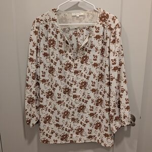 a new day Floral Print Blouse - White and Orange